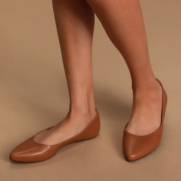 Holly Leather Cognac Pointed Toe Flats - Picture 1 of 8